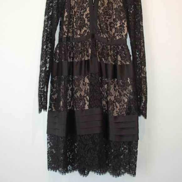 Floral French lace and silk dress, black, size US8, NWT - Picture 2 of 9
